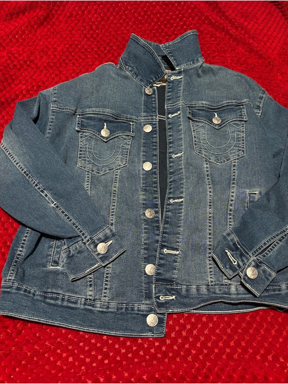 True Religion Kids Denim Jacket in Dark Blue with Silver Buttons